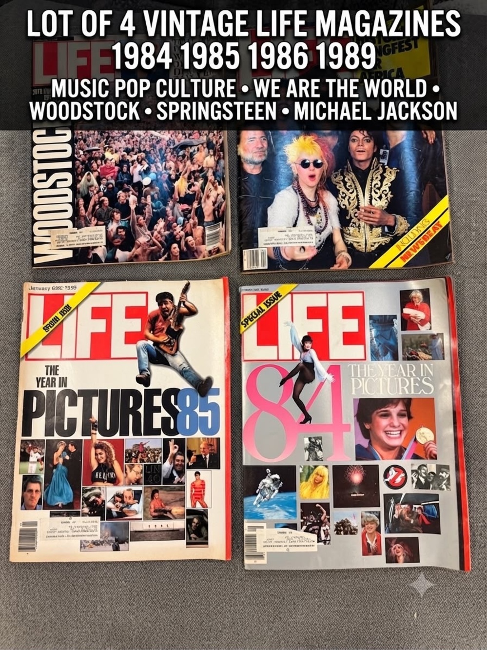 Lot of 4 Vintage LIFE Magazines 1984 1985 1986 1989 Woodstock Michael Jackson